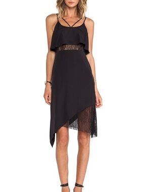 BCBGeneration Black Lace Trim Asymmetric Satin Slip sleeveless Dress LBD sz 4